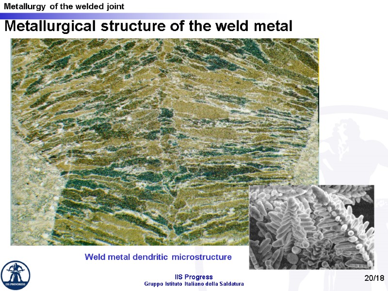 20/18 Metallurgical structure of the weld metal Weld metal dendritic microstructure